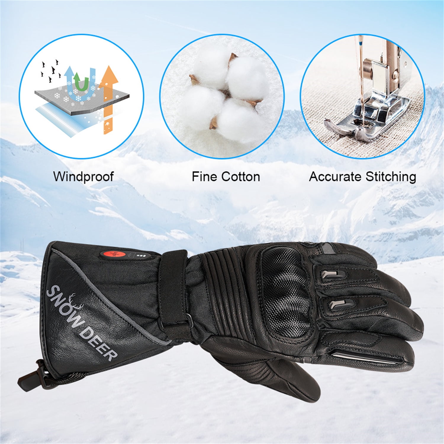 SNOW DEER Heated Motorcycle Gloves - 7.4V Electric Rechargeable Battery Waterproof Gloves for Men Women,Winter Biking Cycling Hunting Fishing Skiing Riding Powered Gloves