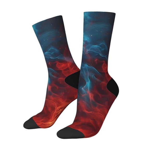 Fotbe Red And Blue Fire Calcetas Largas con Estampado para Hombre y Mujer – Calcetas de Compresión Transpirables y Elásticas, Viajar y Uso Diario Talla 5-11
