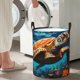 thumbnail image 5 of Fotbe Colorful Flower Sea Turtle Cesto de Ropa con Asas, Cesto Impermeable de Gran Capacidad, Bolsa de Lavado para Dormitorio, Cesto de Ropa con Ruedas y Asas-Small, 5 of 6