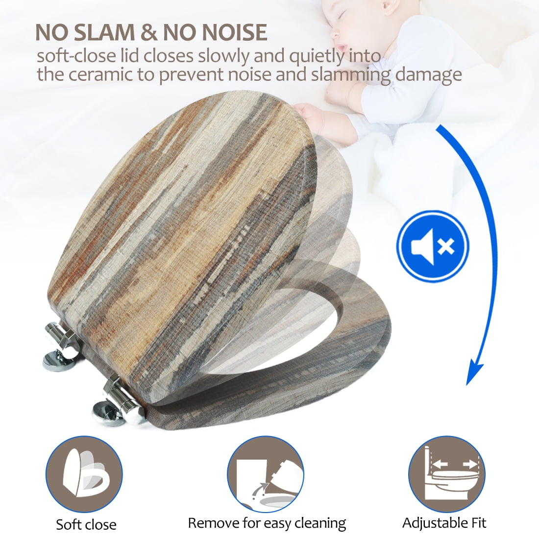 Nastarki Elongated Toilet Seat, Slow Close Wood Toilet Seats, Wooden Toilet Seats with Strong Alloy Hinges