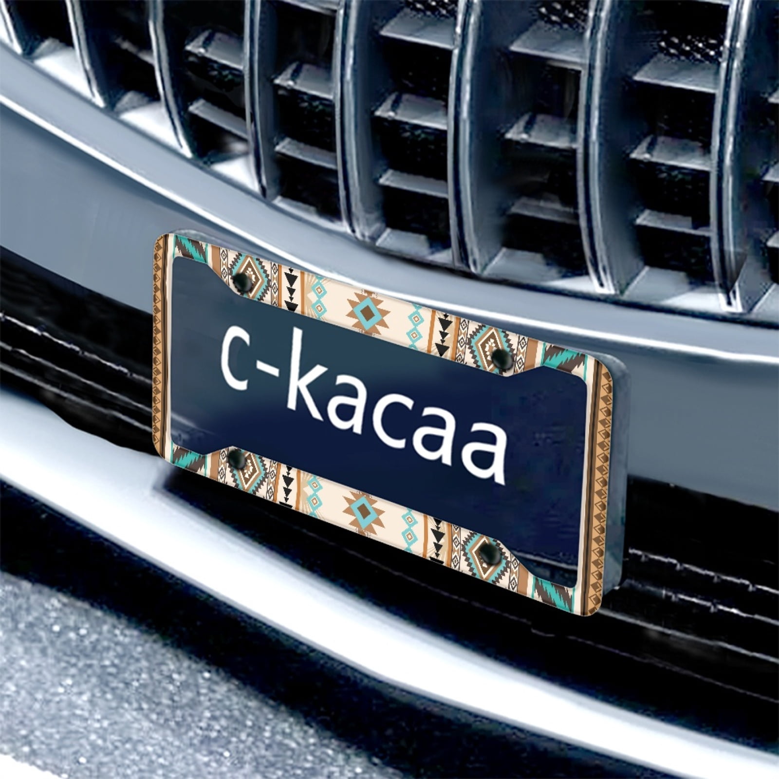 Renewold Southwest American Tribal Beige Blue Car License Plates Frame for Women Men, Car Tag with Screw Caps, Car Accessories Applicable to Standard US License, Set of 2