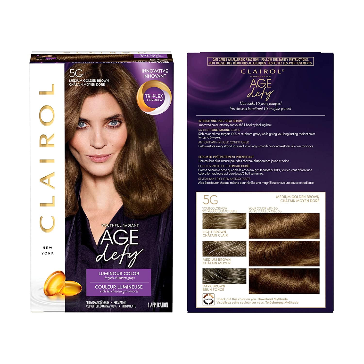 Buy Pack of (3) Clairol Age Defy Permanent Hair Dye, 5G Medium Golden Brown Hair Color Online at