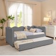 thumbnail image 5 of Bed Frames Cozy Gingham Daybed with Trundle Twin Size Sofa Bed No Box Spring Needed, with USB Port and Adorable Wave Shaped, Linen Fabric, Black,Adjustable Bed Base, 5 of 16