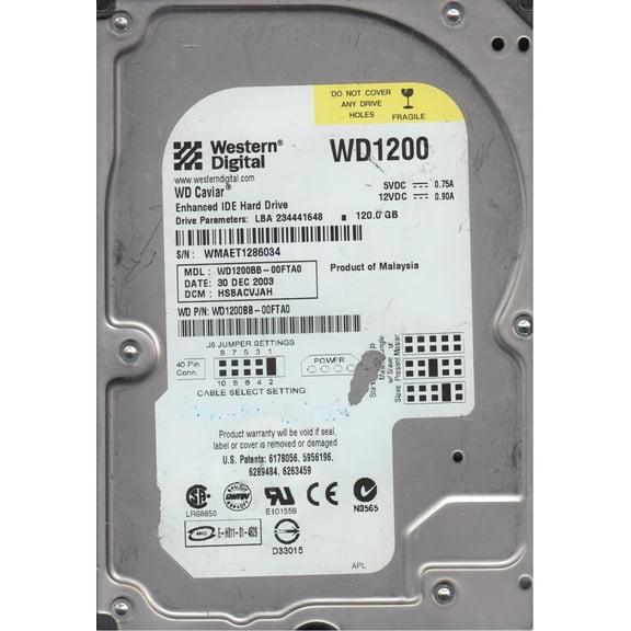 WD1200BB-00FTA0, DCM HSBACVJAH, Western Digital 120GB SATA 3.5 Hard Drive