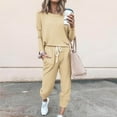 thumbnail image 3 of Scyoekwg Sweatshirt Sets Women 2 Piece Outfits Long Sleeve Sweatshirt Drawstring Sweatpant Fashion Two Piece Set Casual Matching Outfits Sets (Khaki,XXL), 3 of 5