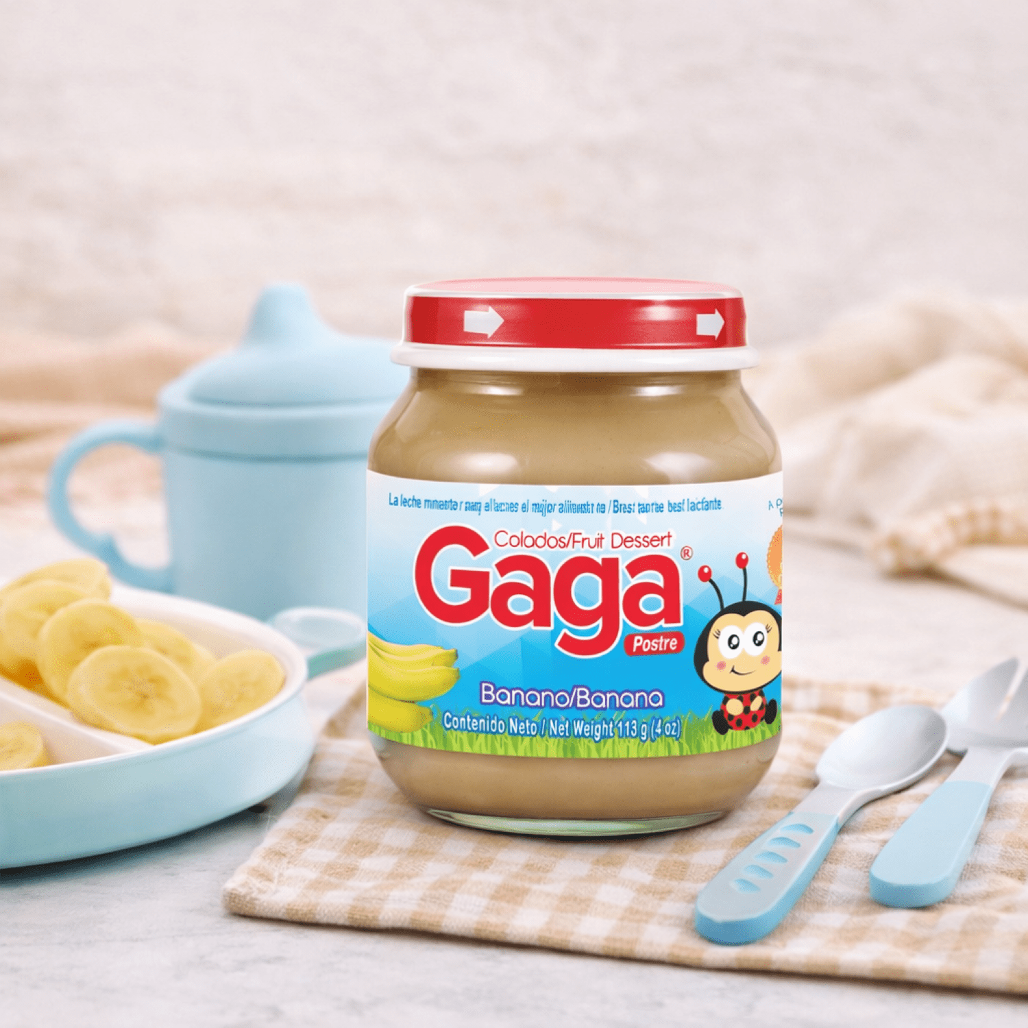 Gaga Banana Baby Food Fruit Puree, 4 oz Jar - Smooth and Ready to Serve
