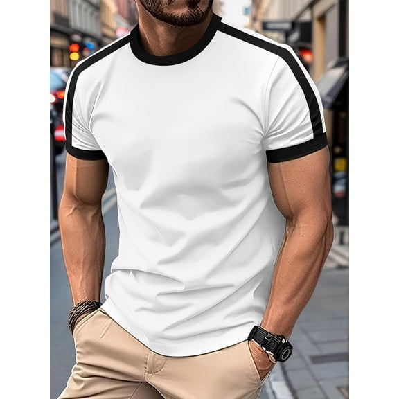 Summer 2025 new European-style men's casual short-sleeved T-shirt with contrasting colors for European and American sports and fitness