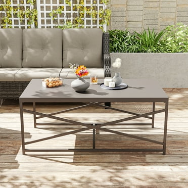Meetleisure Outdoor Patio Coffee Table Commercial Grade Brown Coffee Table for Deck, Porch, or Poolside - Steel Square Leg Frame, All Weather Resistance