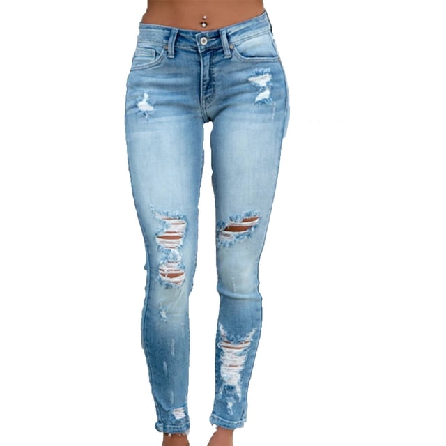 Yuyuzo Womens Jeans Stretchy Low Waisted Ripped Pants Distressed Slim Denim Pants with Pockets