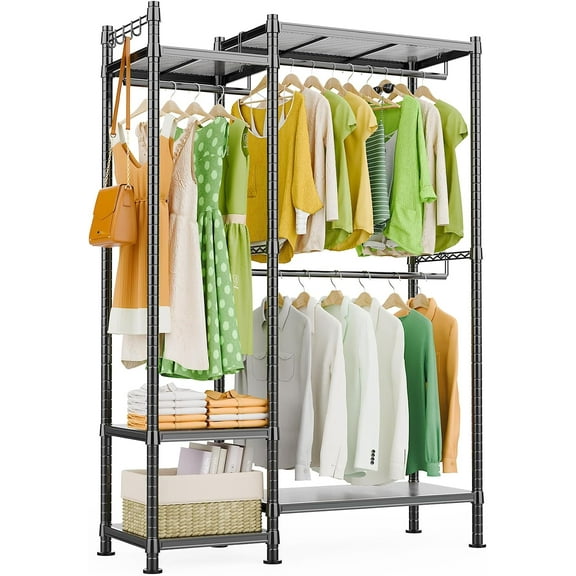 G3 Garment Rack Heavy Duty Clothes Rack for Hanging Clothes, Freestanding Portable Wire Clothing Rack with Shelves, Adjustable Wardrobe Closet Rack, DIY Hanging Clothes Racks for Bedroom