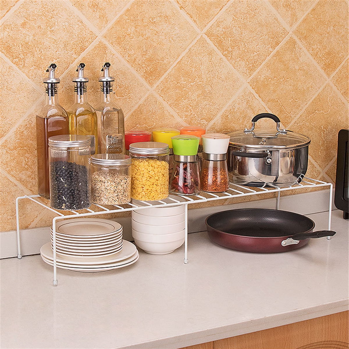 Adjustable Kitchen Storage Plate Rack Cupboard Shelf Organiser Bathroom