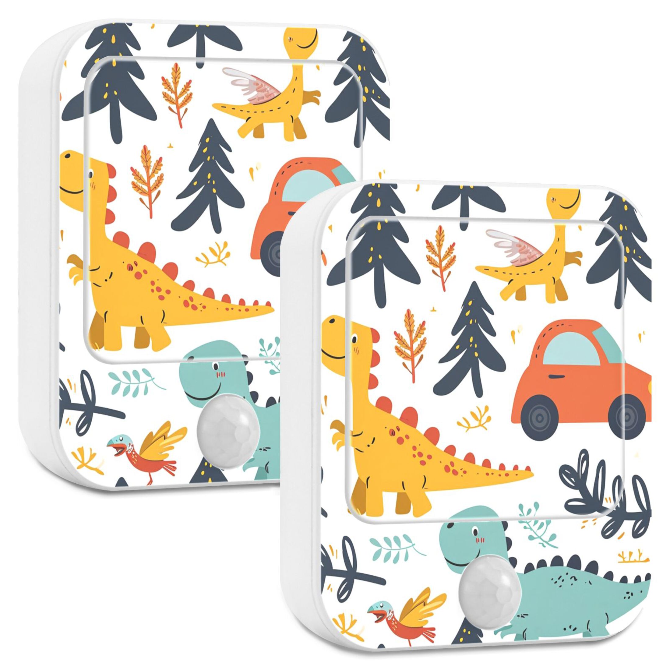 Dinosaurs Birds Leaves Cars Night Lights Plug into Wall LED with Auto Light Sensor Warm Light for Kids Hallway Bedroom Living Room Kitchen Bathroom Set of 2