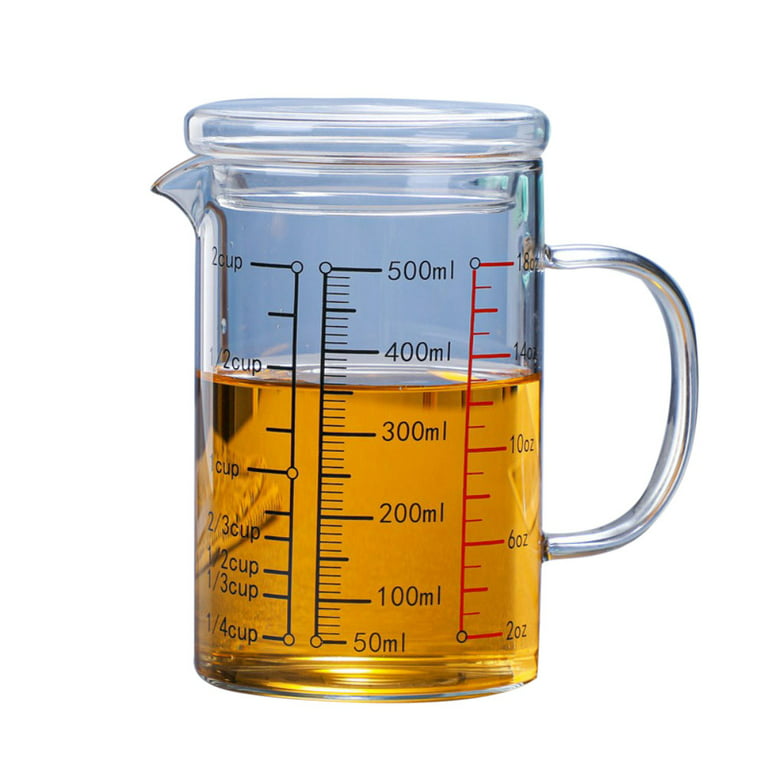 500ml Glass Measuring Cups Jugs with Glass Lid Large Measuring Pitcher  Beaker Measured Mug Measure Liquid Milk Glass Cup Clear Scale with Spout