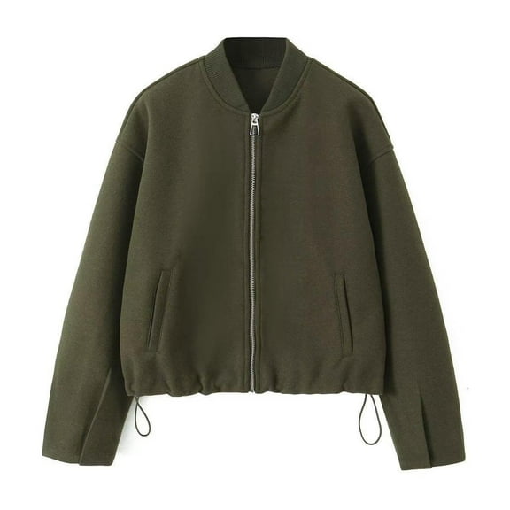 ZQUUVOU Women's Zip Up Jacket Fall Fashion Solid Color Windbreaker Loose Long Sleeve Casual Street Outerwear Tops Olive Green