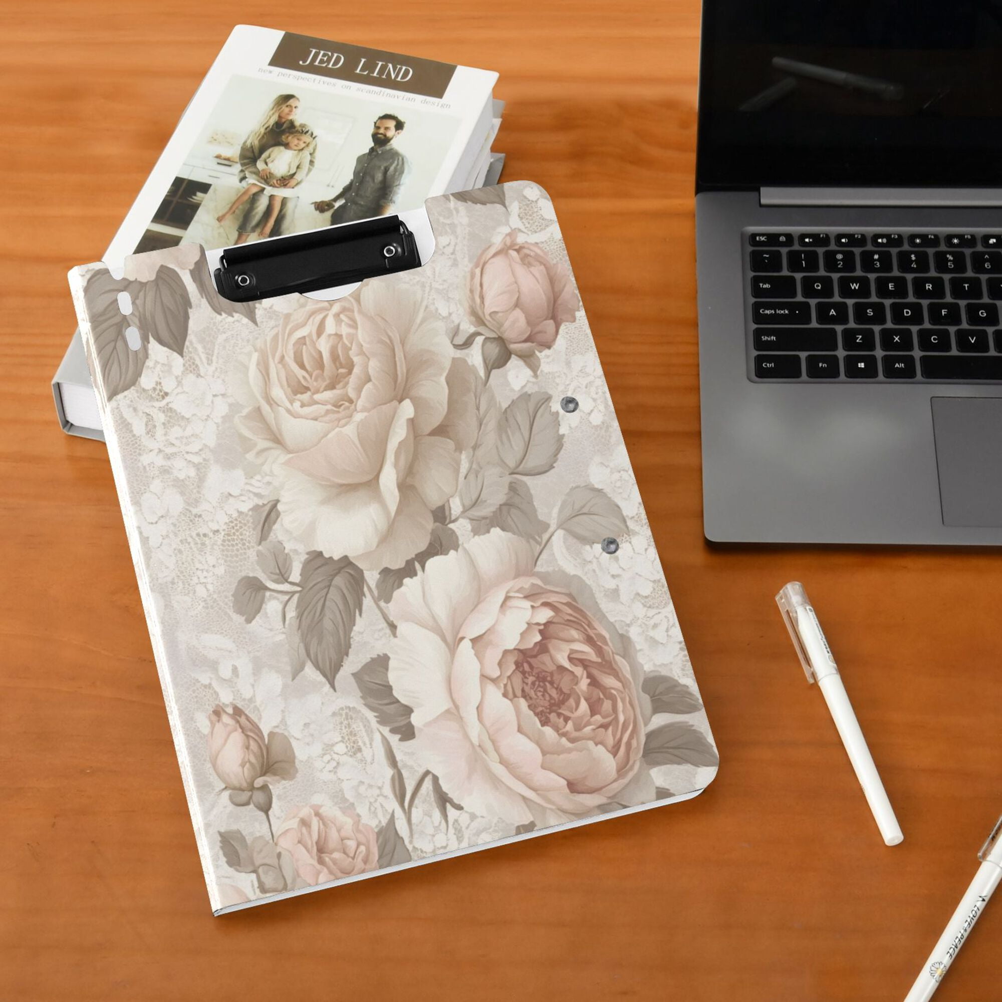 FORMRS A4 Clipboard Folder with Pen Holder Horizontal Foldable School Office Binder, Lace and Floral