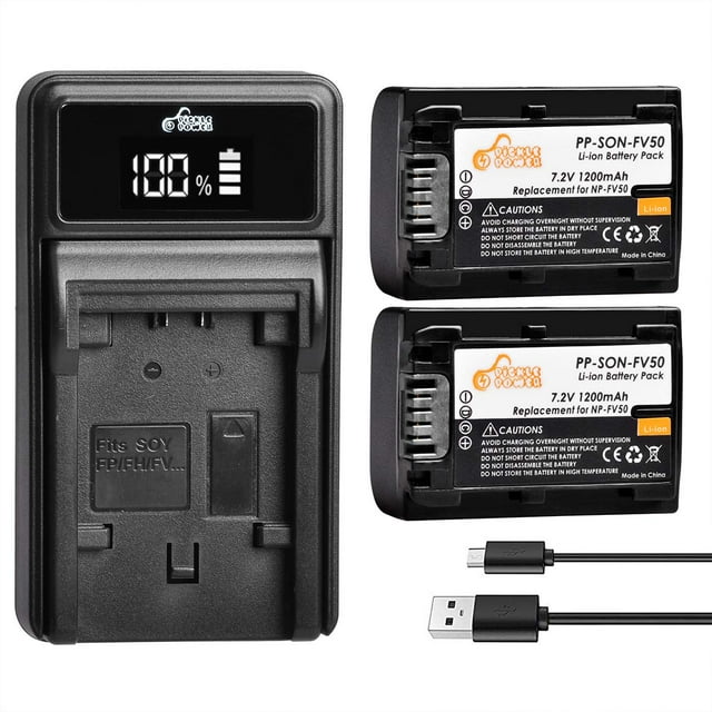 Set de batería y cargador Pickle Power NP-FV50 para Sony