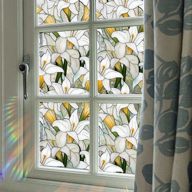 Película para ventana,Película de privacidad para ventana de arcoíris,Hojas de enredaderas verdes,pegatinas adhesivas para ventana de vidrio estático de doble cara para la vida en el hogar y