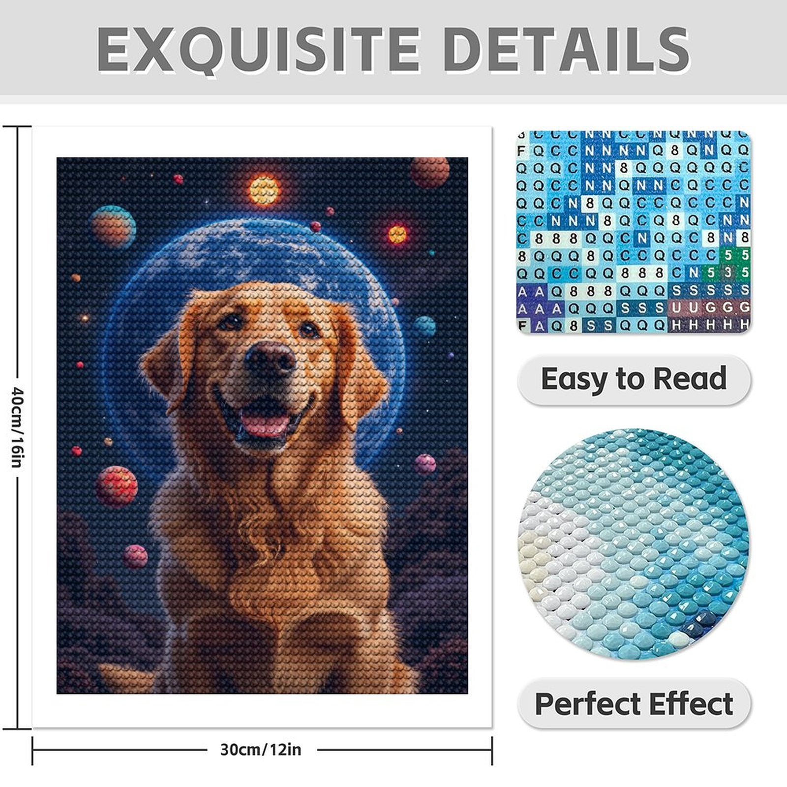 Diamond Art Kit for Adults, Dog Space Adventure Planets Stars Diamond Painting for Adults Beginners, DIY Diamond Art Painting Kits, 5D Diamond Painting Crafts for Home Decor 12x16 Frameless