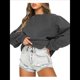 thumbnail image 3 of Sudaderas de Larga para Mujer, Cuello Redondo, Jerséis Holgados, Tops de Otoño Gris Oscuro M, 3 of 9