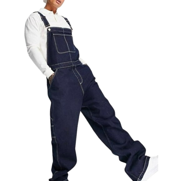 Gupgi M-4XL Men Denim Bib Overalls Blue Plus Size Jean Jumpsuit Fashion Workwear