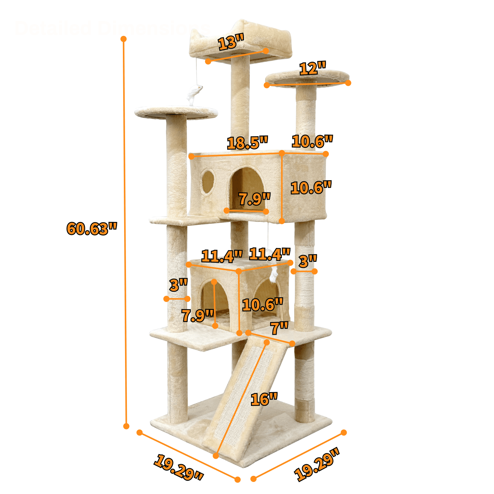 Baohe Indoor Cat Tower 60.6-Inch Modern Cat Tree with Widened Perch, Ideal for Big Cats & Kittens. Multi-Level Design with Scratching Posts, Tunnel, Basket & Cave Condo