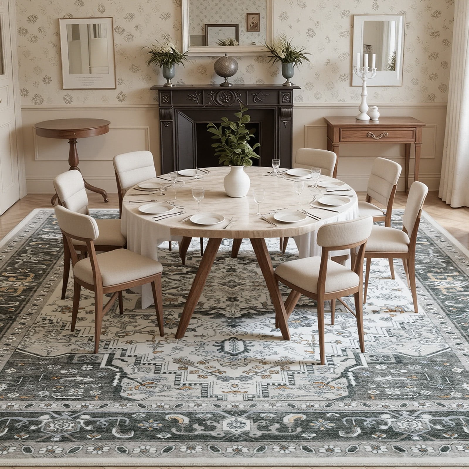 8'x10' Area Rugs for Living Room Washable, Large Vintage Boho Non Slip Rug- Oriental Traditional Farmhouse Carpet for Bedrooms Dining Room, Living Room, Office, Home Decor