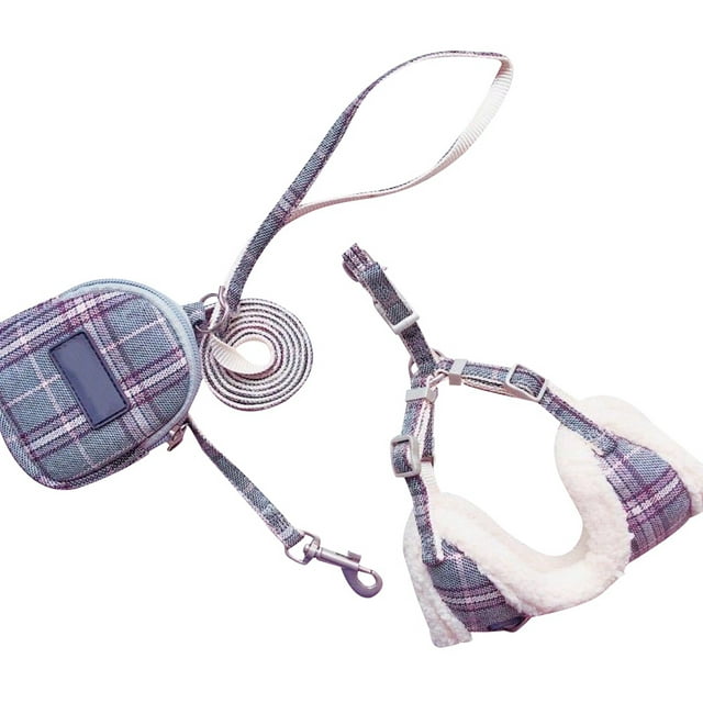 Pet Harness Leash Set: Plaid Soft Cat Escape Proof Leash Puppy Leash with Bag