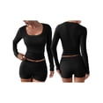 thumbnail image 3 of Conjunto Deportivo de Yoga para Mujer de 2 Piezas: Camiseta de Larga Ajustada y Shorts. Negro L, 3 of 7