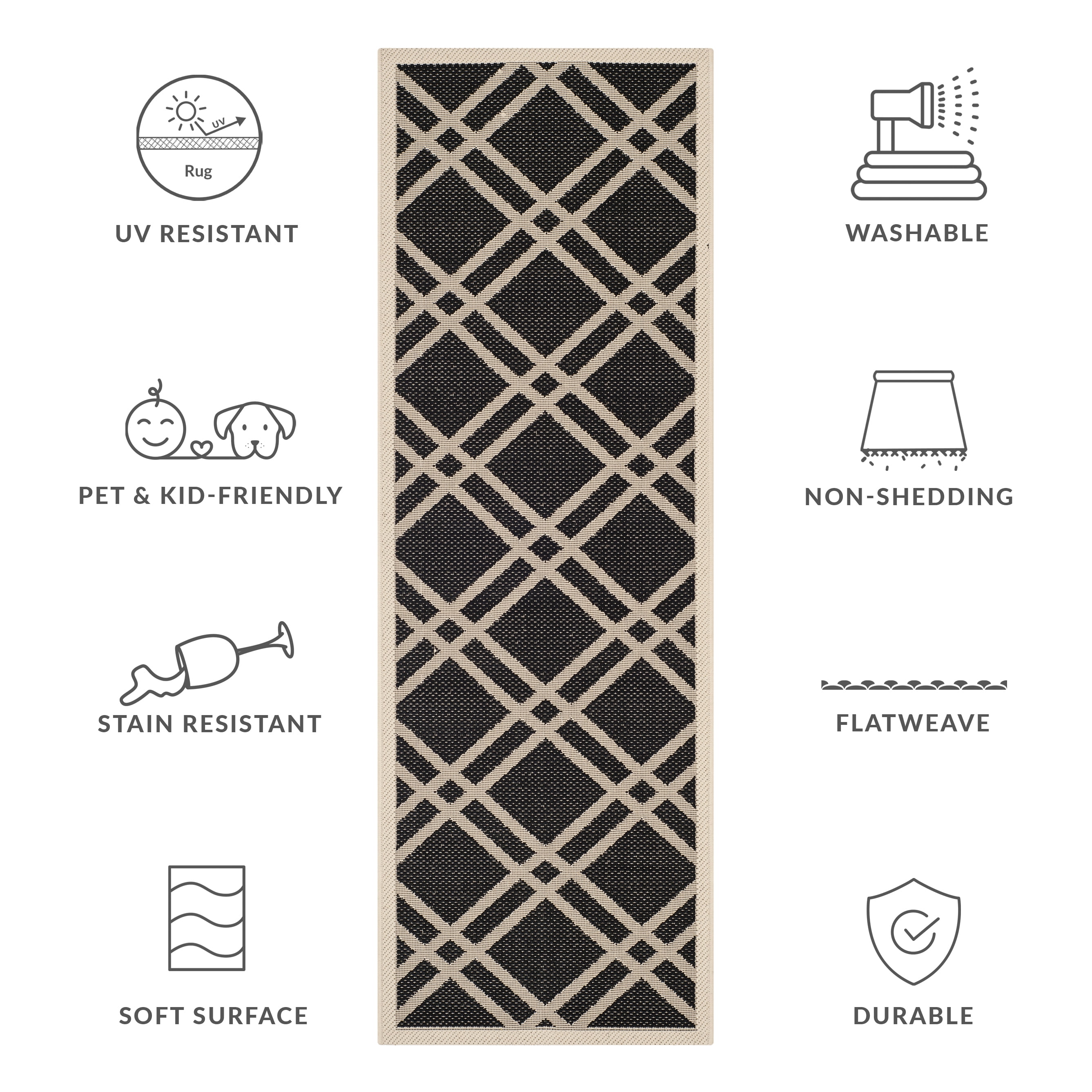 Safavieh Courtyard Jasper Geometric Indoor/Outdoor Runner Rug, Black/Beige, 2'3" x 6'7"