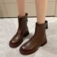 thumbnail image 2 of NECHOLOGY Botas Mujer Zapatos Botines para mujer Botines de mujer de otoño e invierno Cómodo Color sólido simple Estilo británico Punta redonda Tacón cuadrado Cremallera trasera (Brown, 8), 2 of 4