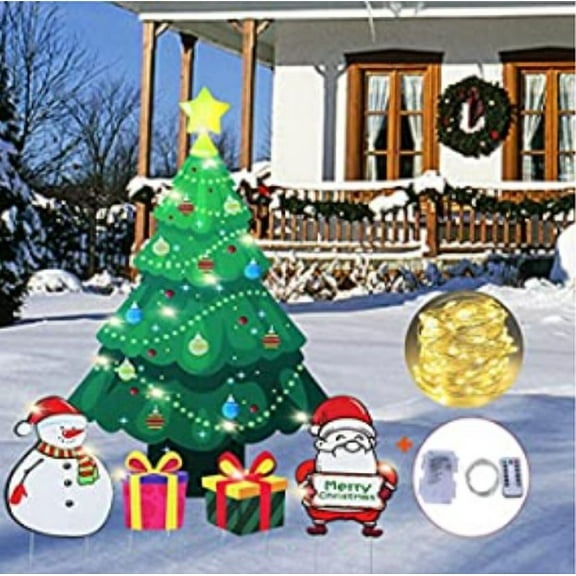 Luli Green Yard Signs Christmas Tree Outdoor Decor, LED Light (5 Count)