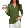 thumbnail image 4 of CIENVNSTG 2026 Women's 3/4 Length Sleeve V-Neck Lapel Collar Tops Dressy Lightweight Casual Summer Business Casual Work Shirts Loose Fitted Basic Tees Solid Versatile Trendy Tunic Top Army Green L, 4 of 4