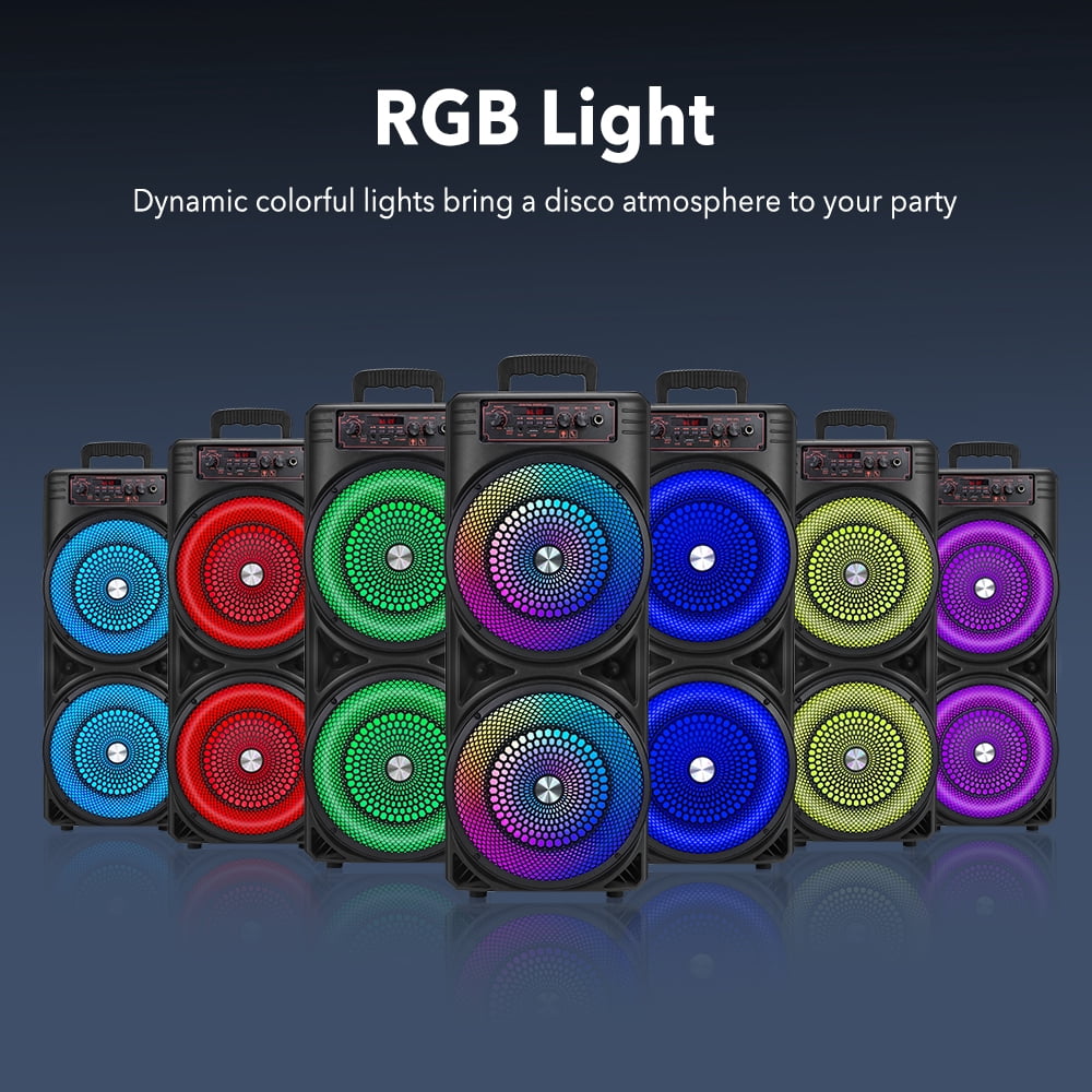 VTIN Dual 8.5" Bluetooth Party Speaker with 1000W Peak Power - RGB Lights, 3000mAh Rechargeable, TWS Stereo, Wired Mic & Remote, Portable Heavy Bass Subwoofer for Karaoke Camping Parties