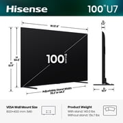 Hisense 100 U7 Mini-LED ULED 4K UHD Smart Google TV (100U7SG, 2026 Model) - Hi - QLED MiniLED , Native 165Hz, VRR 330, HDR10+, Dolby Vision, IMAX Enhanced, Hi-View AI Engine Pro