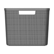 Curver Jute Large Gray Plastic Decorative Storage Basket, 14 in x 11 in x 9 in