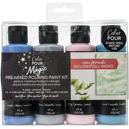 UPC: 0718813598187 | American Crafts Color Pour Magic Pre-Mixed Paint Kit 4/Pkg-Opal Flux