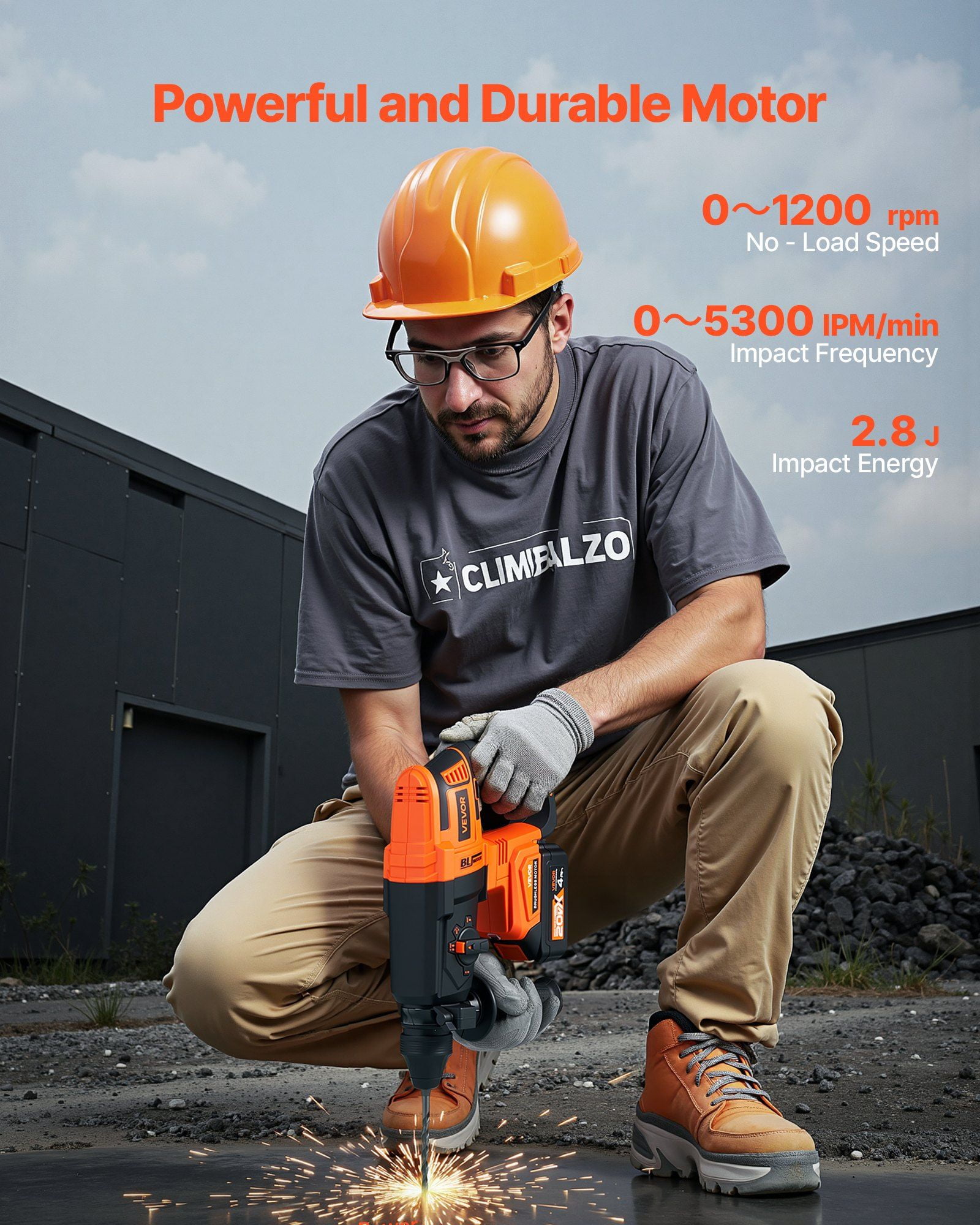 20V Max Brushless SDS-Plus Rotary Hammer Drill/Chipper Kit with 2 Batteries & Charger, 4-Function, 1200 RPM, Electric Drill for Concrete & Masonry