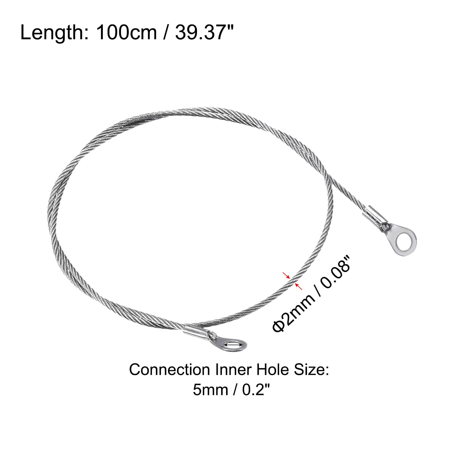 Unique Bargains Stainless Steel Lanyard Cable Eyelets Ended Wire Silver Tone 2mmx100cm