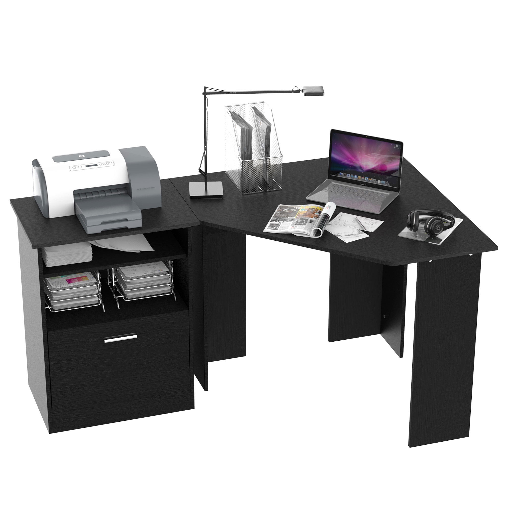 Homcom Computer Desk With Printer, L Shaped Office Desk With Printer Storage