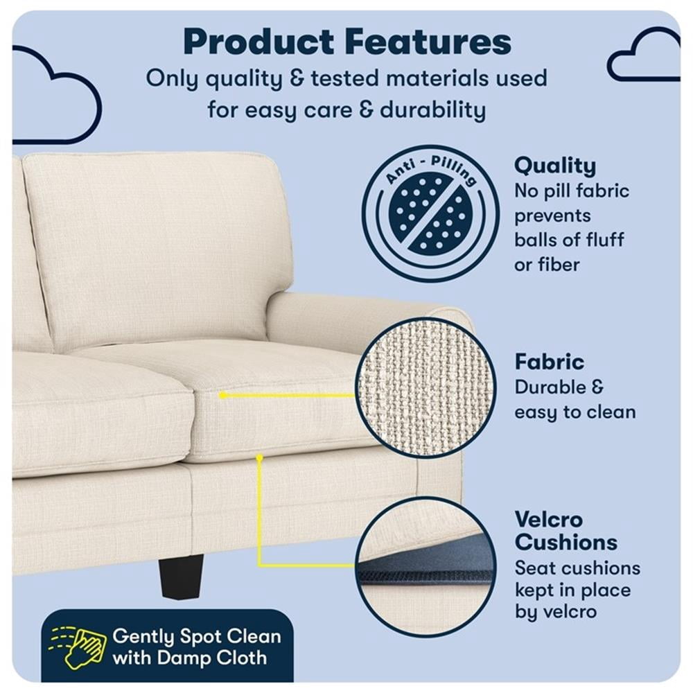Bowery Hill 61" Rolled Arm Loveseat Sofa with Removable Covers Beige