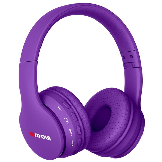 MIDOLA Kids Headphones Bluetooth 5.3 Wireless 60H Play Time Volume Limit 85/110dB Over Ear Foldable Protection Headset/Wired AUX Cord Mic for Child Boy Girl Travel School Phone Pad Tablet Purple
