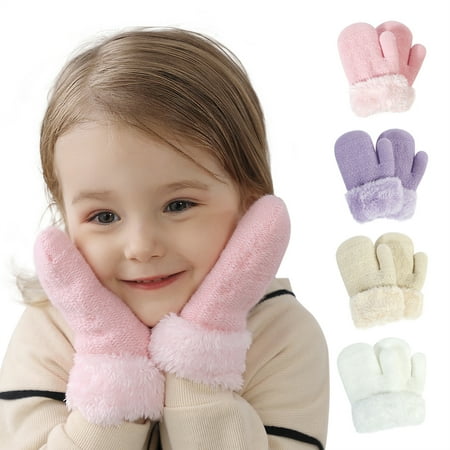 

Kid Baby Boys Girls Winter Ski Gloves Plush Knitting Patchwork Thicken Warm Mitten Outdoor Windproof Gloves