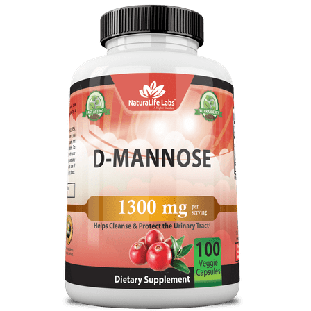 D-Mannose 1,300 mg with Cranberry Extract Fast-Acting, Flush Impurities, Urinary Tract Health- 100 Veggie Capsules