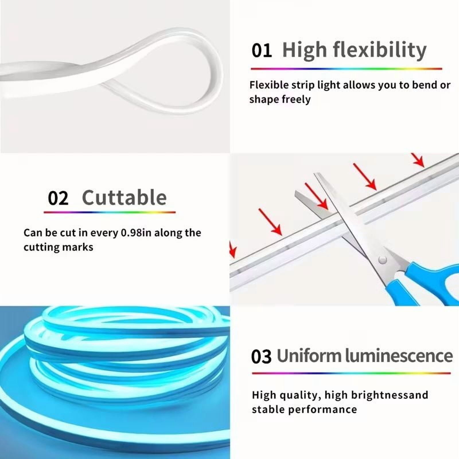 Neon Rope Lights , Flexible LED Strip Lights with App & Remote Control, Music Sync RGB Light Strip, IP65 Waterproof Rope Lights for Bedroom, Gaming Room, Party Decor
