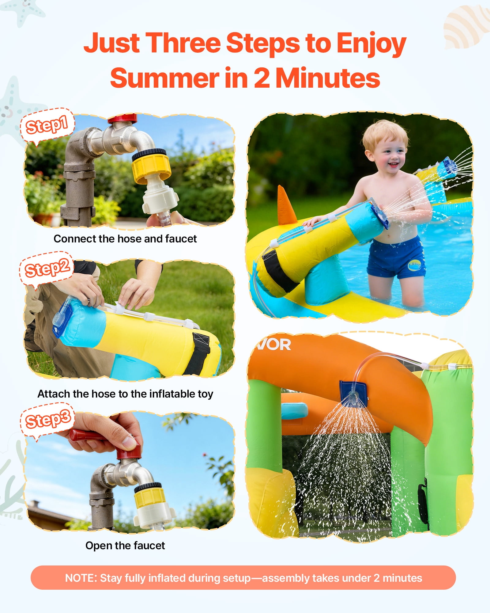 VEVOR Inflatable Bounce House, 12.5 x 13.1 x 6.5 ft Inflatable Bounce House Water Slide, Bouncer Castle with Castle Bounces, Basketball Hoop, Splash Pool & Water Ring Toss,for 3 to 4 Kids Ages 3 to 8