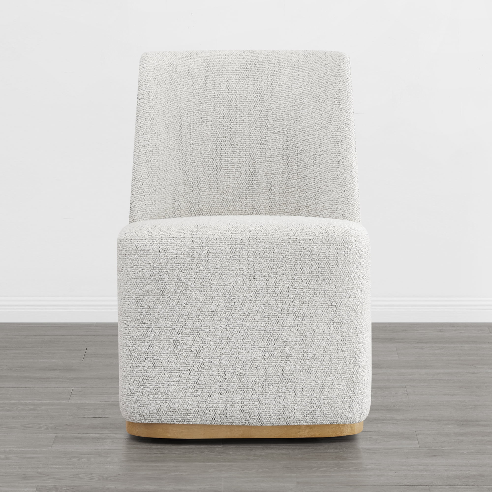 Spruce & Spring Modern Upholstered Dining Chair with Hidden Casters & Wood Base Set of 2, Pearl White