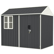 Yardi Yarda 8' x 6' Metal Garden Storage Shed, Extra Large Tool Storage House w/ Doors, Window and Air Vents for Outdoor, Dark Gray