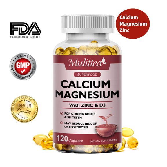 (2 Pack)Calcium Magnesium Zinc Supplement, with Vitamin D3, Strong Bones & Teeth Support, Heart Health,240 VegCaps