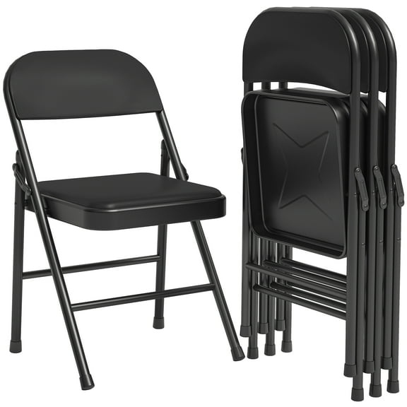 Festisoul Folding Chairs, 4 Pack Comfortable Foldable Chairs with Soft Cushion, Portable Metal Chairs, Stackable Commercial Chairs for Home Office, Black