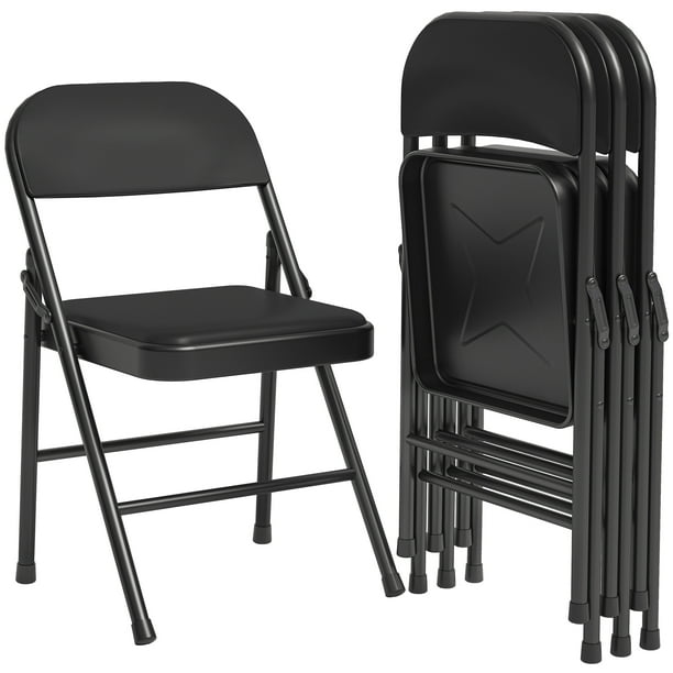 QinaQin Set de 4 sillas plegables acolchadas en color negro, soporte de hasta 350 lb, ideales para comedor, oficina, reuniones o visitas